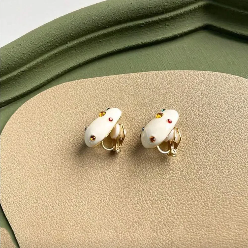 Anthropologie Cream Earrings with Multicolor Stones R291